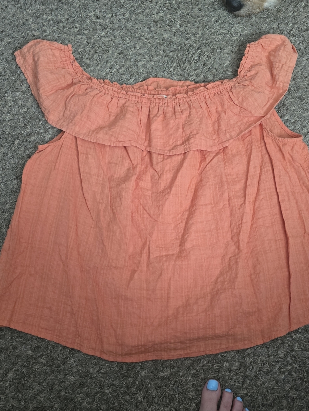 a.n.a Coral Off-Shoulder Ruffle Crop Top